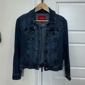 GUESS Vintage Jean Jacket Dark Wash Stretch Denim Fitted size Medium denim